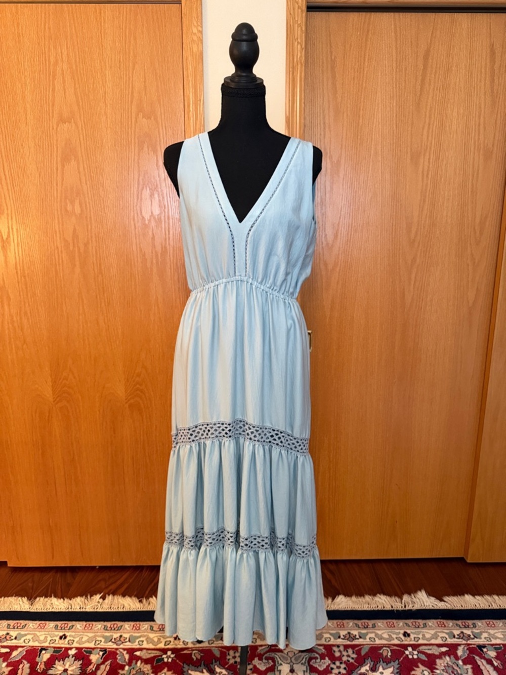 Kobi Halperin Pale Blue Crochet-Trim Maxi Dress